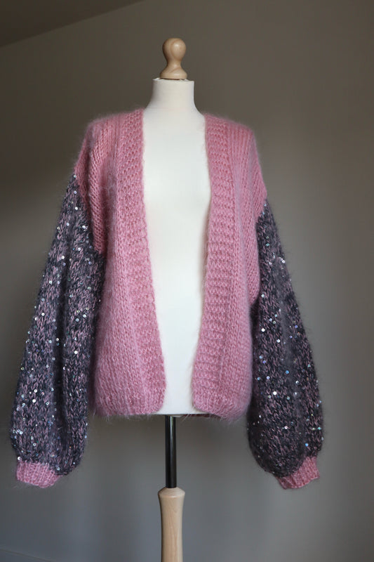 Mohair cardigan with decorated sleeve "Rose"