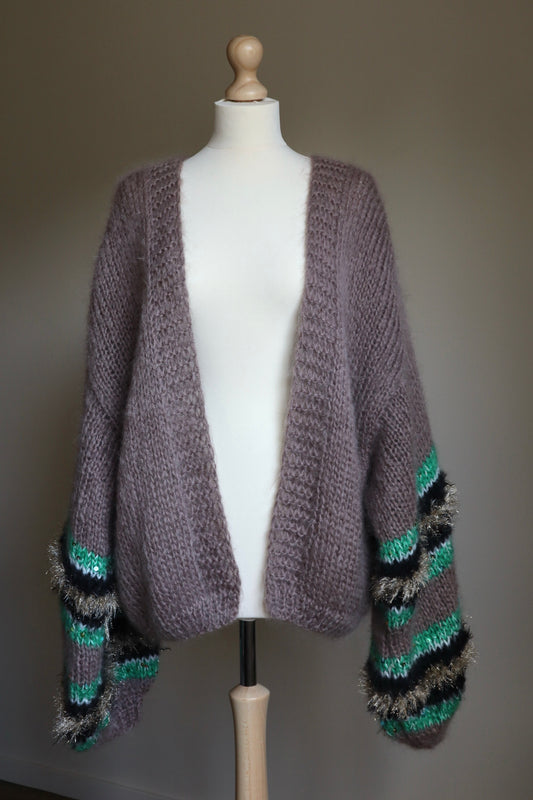 Mohair cardigan with decorated sleeve "Nature"