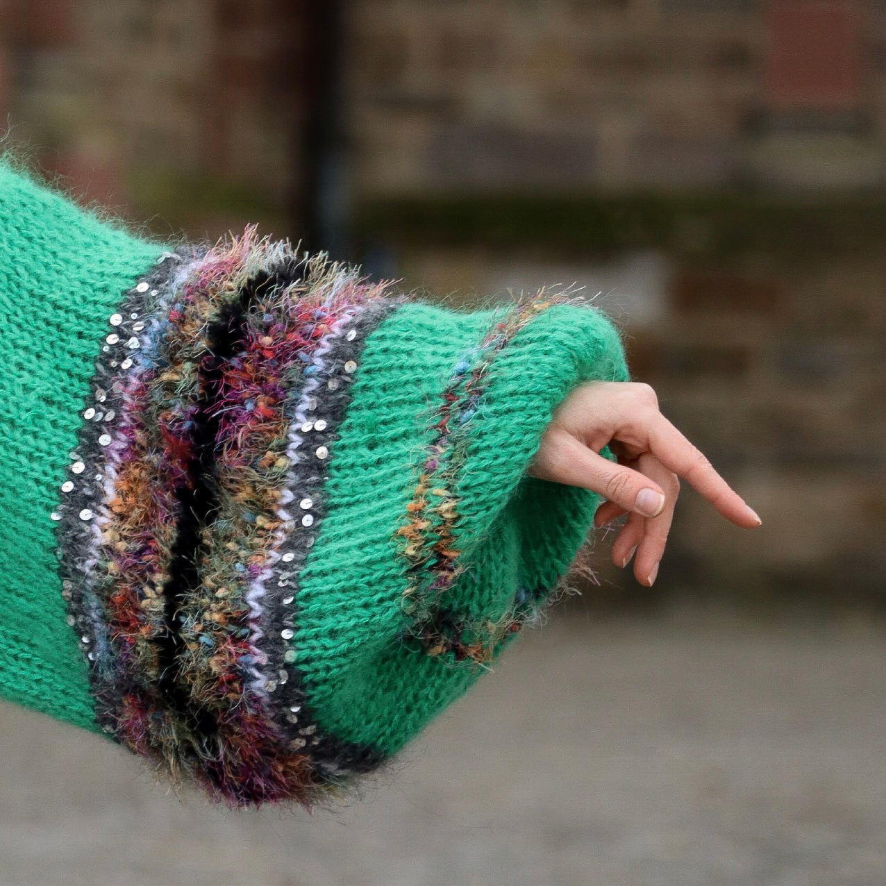 Mohair cardigan with decorated sleeve “Grass”