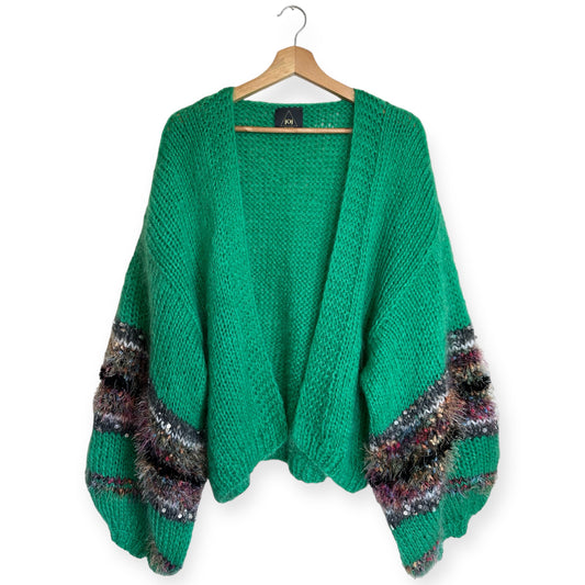 Mohair cardigan with decorated sleeve “Grass”