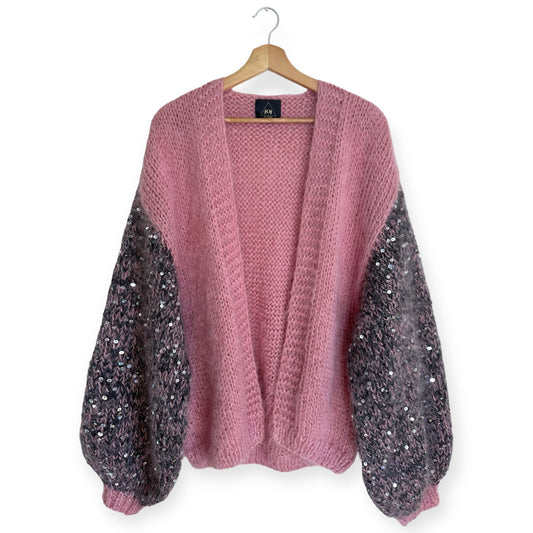 Mohair cardigan with decorated sleeve "Rose"