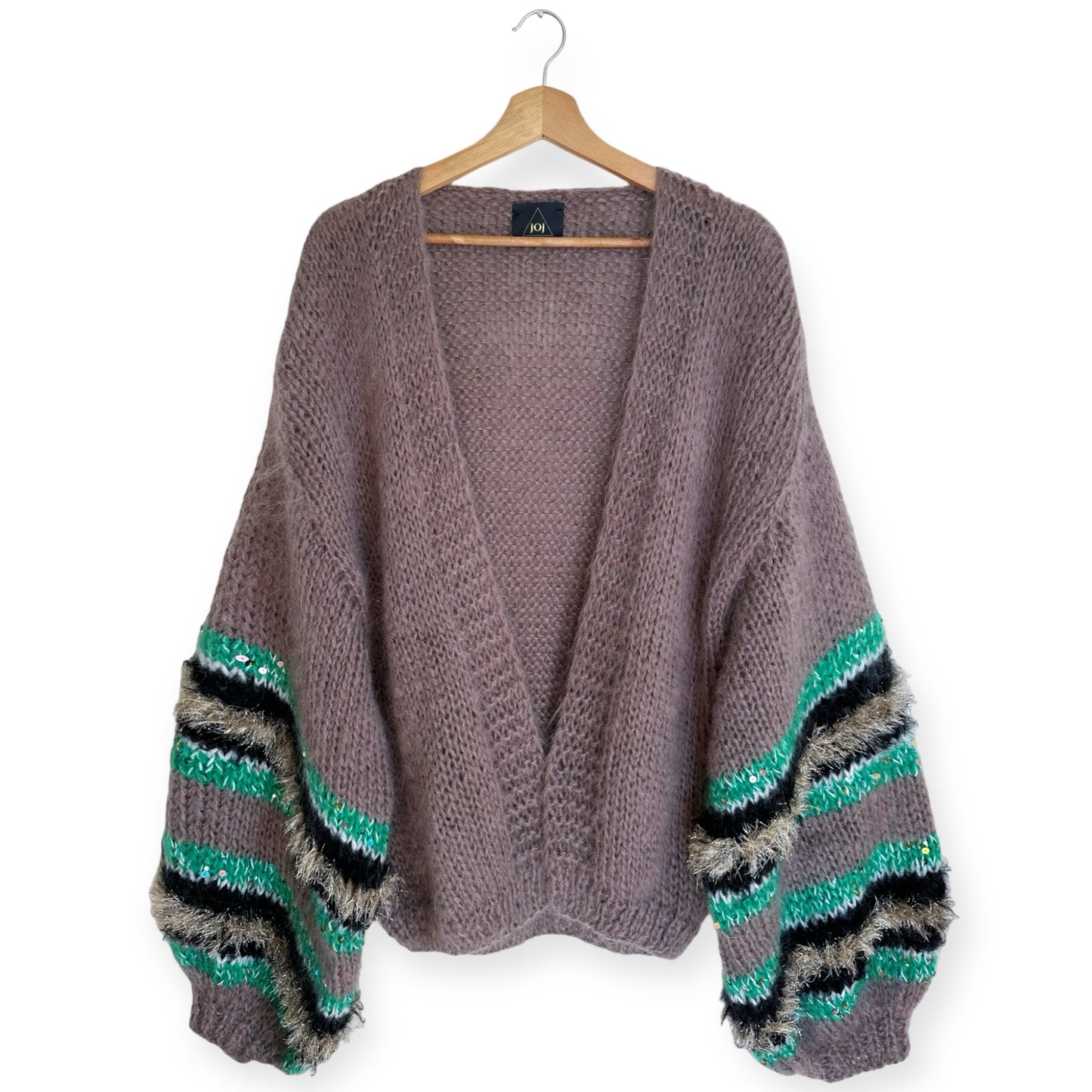 Mohair cardigan with decorated sleeve "Nature"