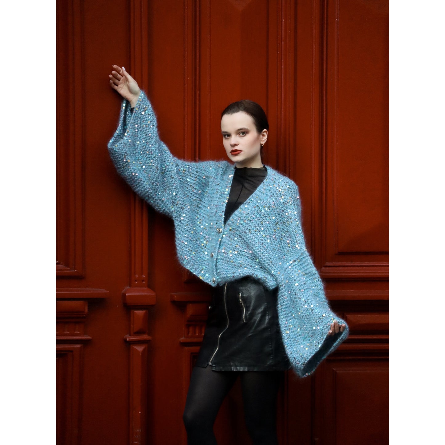 Mohair cardigan with sequins "Sky"