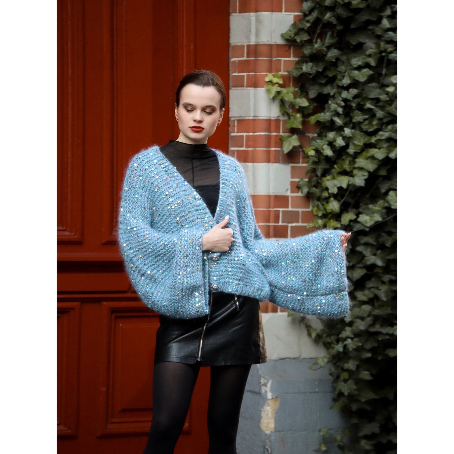 Mohair cardigan with sequins "Sky"